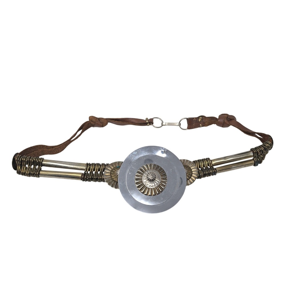 Southwestern Concho Belt Leather Metal Pipe Western Boho Festival Rustic Indie